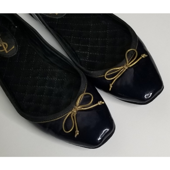 YSL Navy Patent Leather Shiny Bow Ballet Flats - Picture 5 of 8